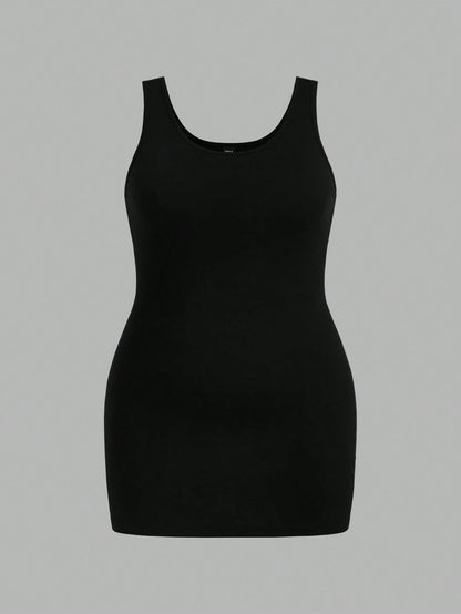 Essnce Plus Size Women's Solid Color Round Neck Casual Smart Casual Versatile Tank Top Back-To-School Black White Navy Blue Summer Date Night Office