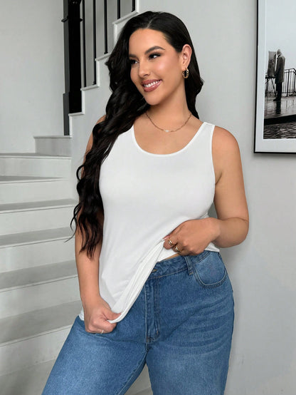 Essnce Plus Size Women's Solid Color Round Neck Casual Smart Casual Versatile Tank Top Back-To-School Black White Navy Blue Summer Date Night Office