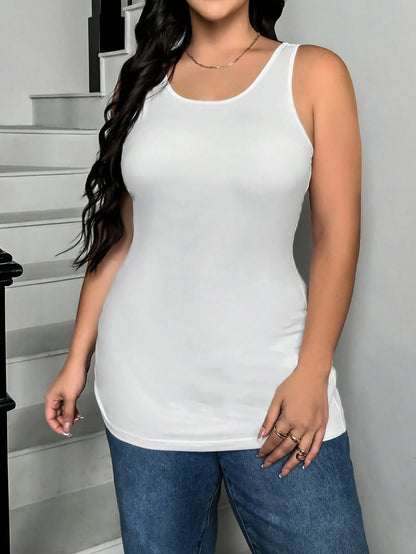 Essnce Plus Size Women's Solid Color Round Neck Casual Smart Casual Versatile Tank Top Back-To-School Black White Navy Blue Summer Date Night Office