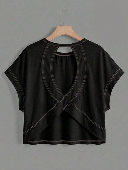Essnce Women's Casual Round Neck Backless Asymmetrical Hem Loose Sleeveless T-Shirt, Suitable For Summer,Summer Top