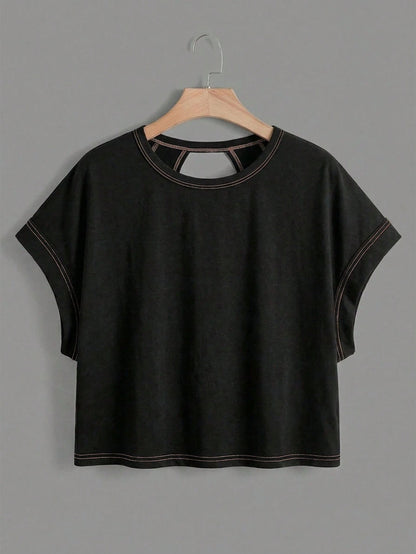Essnce Women's Casual Round Neck Backless Asymmetrical Hem Loose Sleeveless T-Shirt, Suitable For Summer,Summer Top