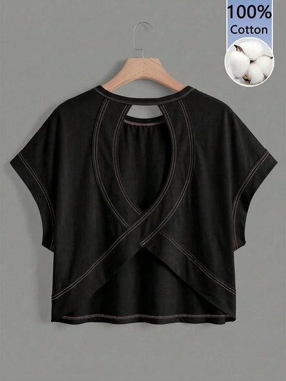 Essnce Women's Casual Round Neck Backless Asymmetrical Hem Loose Sleeveless T-Shirt, Suitable For Summer,Summer Top