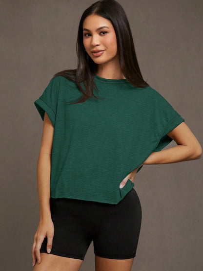Essnce Women's Solid Color Hollow-Out Short Sleeve T-Shirt