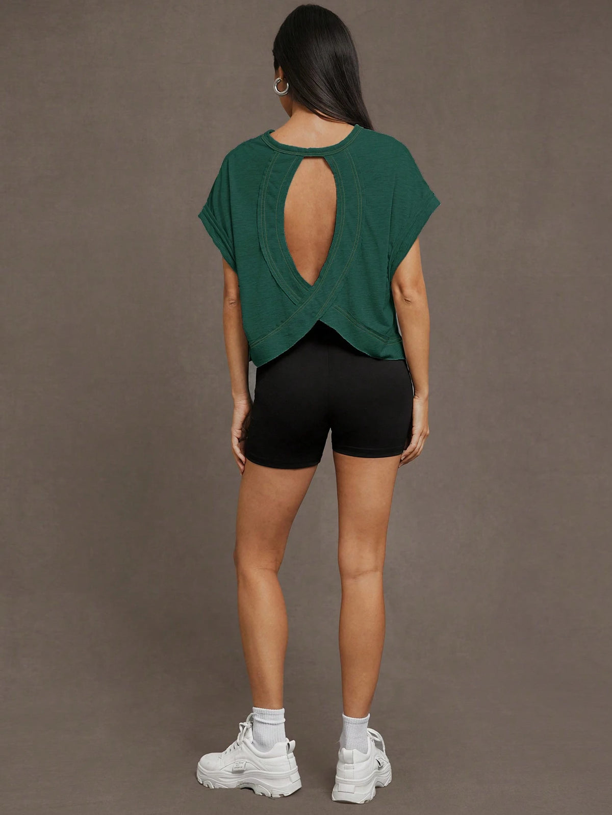 Essnce Women's Solid Color Hollow-Out Short Sleeve T-Shirt