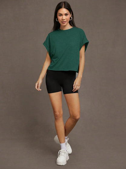 Essnce Women's Solid Color Hollow-Out Short Sleeve T-Shirt