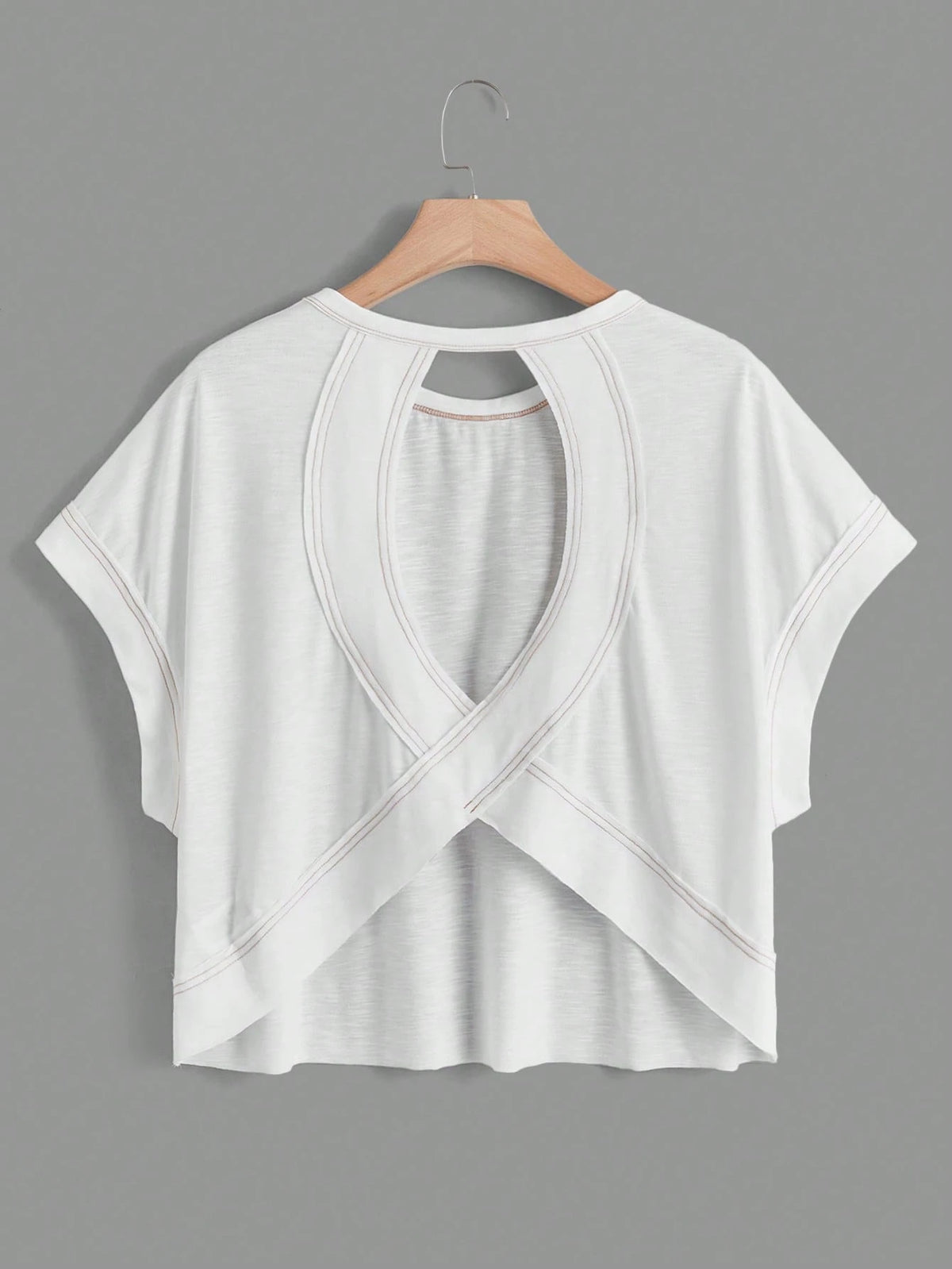 Essnce Women's Solid Color Hollow-Out Short Sleeve T-Shirt