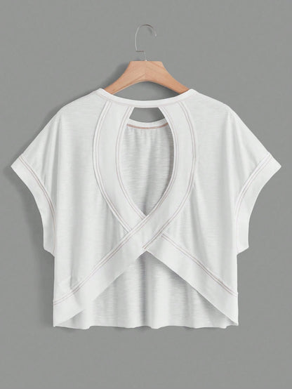 Essnce Women's Solid Color Hollow-Out Short Sleeve T-Shirt