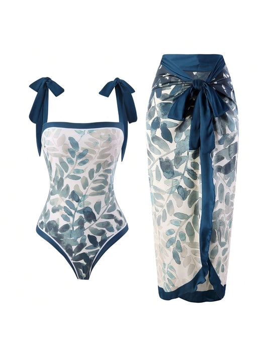 European And American Conservative Tummy Control Swimsuit, Vintage French Style One Piece Swimsuit, Perfect For Beach, Spa And Swimming. The Skirt Is Free Size. Summer Vacation