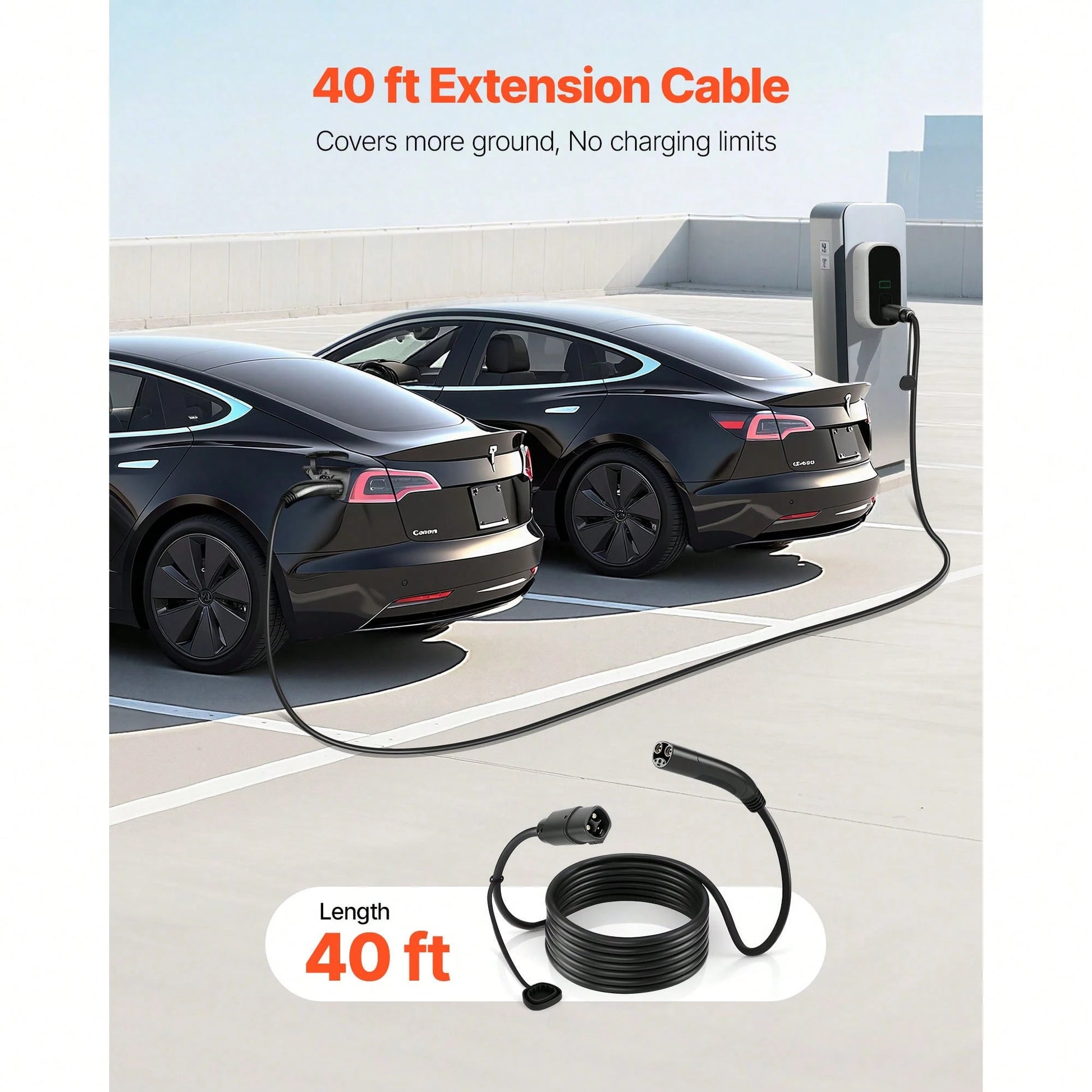 EV Charger Extension Cable For Te Sla, 48Amp 40 Ft Max 240V 11.52 KW With NACS Plug, EV Extension Cord For Level 1/2 Tesla Mobile/Wall Connector/Destination Charger, Model Y/X/3/S, Carrying Bag
