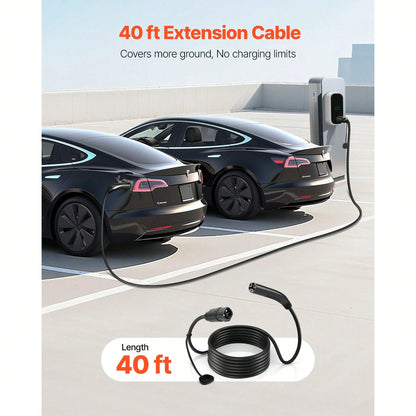 EV Charger Extension Cable For Te Sla, 48Amp 40 Ft Max 240V 11.52 KW With NACS Plug, EV Extension Cord For Level 1/2 Tesla Mobile/Wall Connector/Destination Charger, Model Y/X/3/S, Carrying Bag