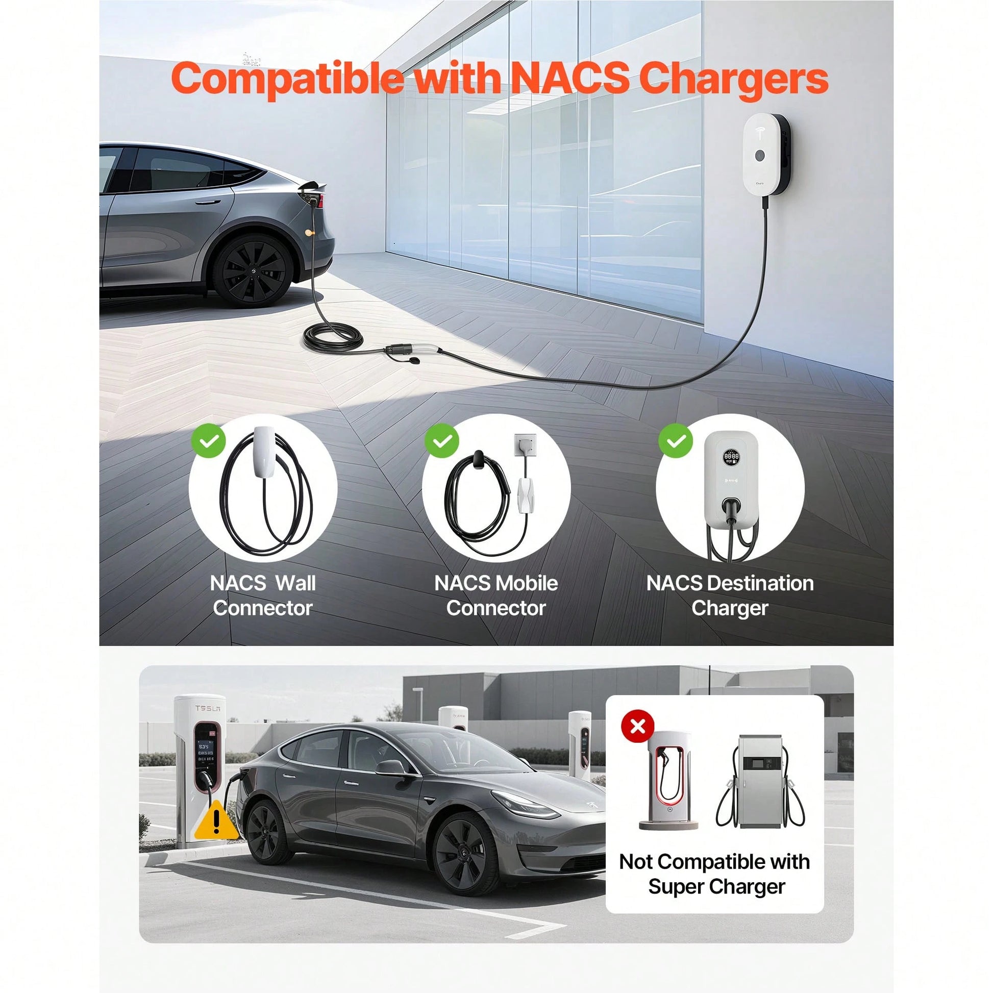EV Charger Extension Cable For Te Sla, 48Amp 40 Ft Max 240V 11.52 KW With NACS Plug, EV Extension Cord For Level 1/2 Tesla Mobile/Wall Connector/Destination Charger, Model Y/X/3/S, Carrying Bag