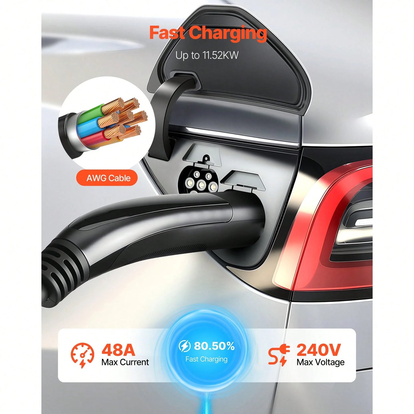 EV Charger Extension Cable For Te Sla, 48Amp 40 Ft Max 240V 11.52 KW With NACS Plug, EV Extension Cord For Level 1/2 Tesla Mobile/Wall Connector/Destination Charger, Model Y/X/3/S, Carrying Bag