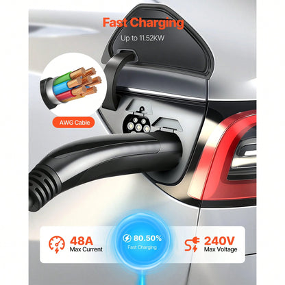 EV Charger Extension Cable For Te Sla, 48Amp 40 Ft Max 240V 11.52 KW With NACS Plug, EV Extension Cord For Level 1/2 Tesla Mobile/Wall Connector/Destination Charger, Model Y/X/3/S, Carrying Bag
