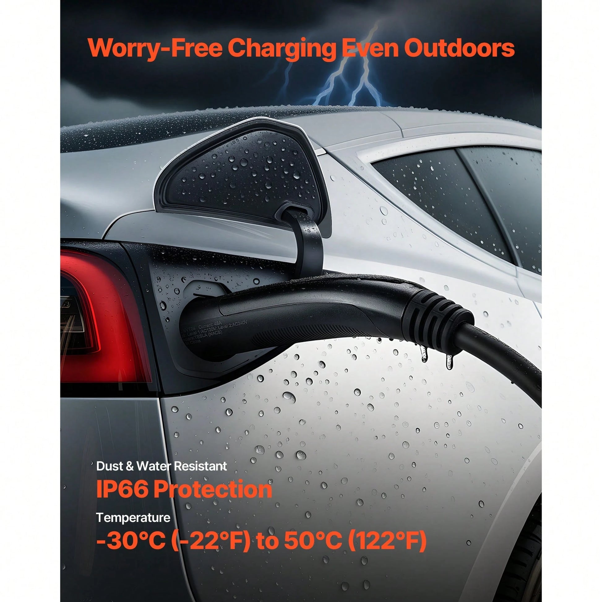 EV Charger Extension Cable For Te Sla, 48Amp 40 Ft Max 240V 11.52 KW With NACS Plug, EV Extension Cord For Level 1/2 Tesla Mobile/Wall Connector/Destination Charger, Model Y/X/3/S, Carrying Bag