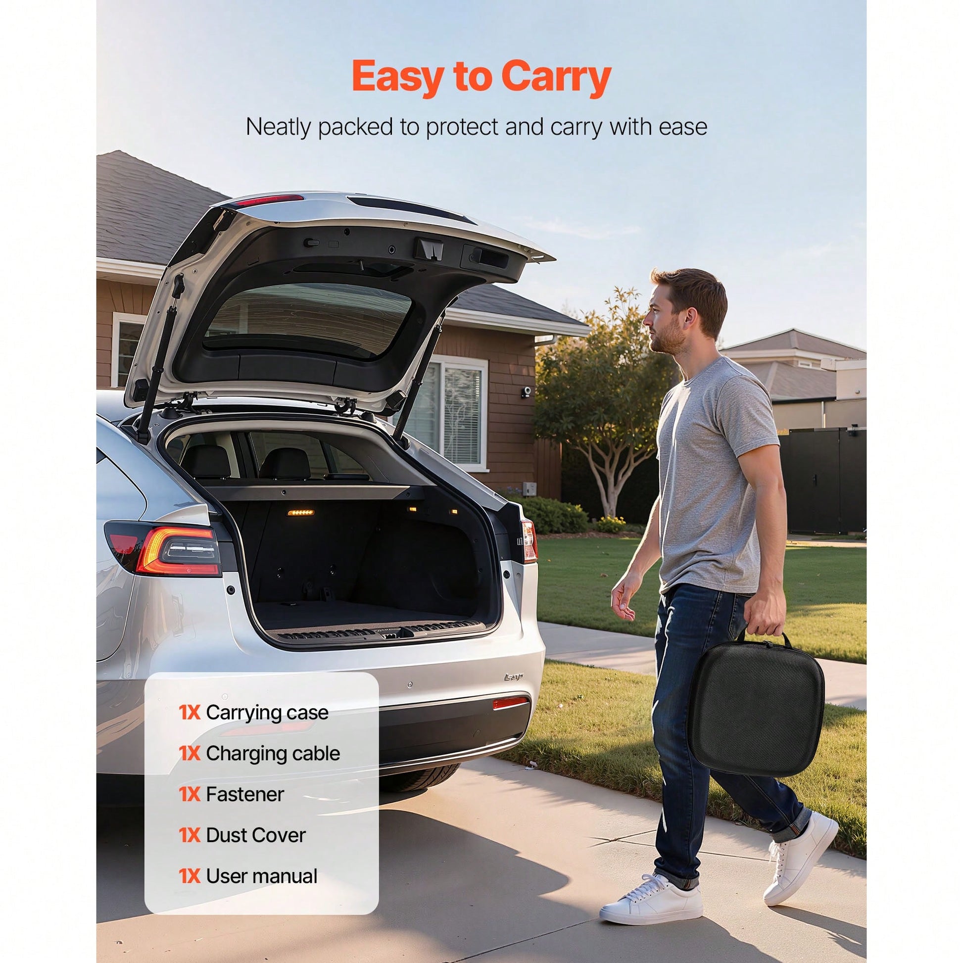 EV Charger Extension Cable For Te Sla, 48Amp 40 Ft Max 240V 11.52 KW With NACS Plug, EV Extension Cord For Level 1/2 Tesla Mobile/Wall Connector/Destination Charger, Model Y/X/3/S, Carrying Bag