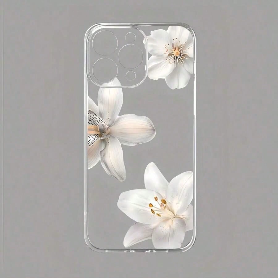 Excluding Lanyard And Stand, Minimalist White TPU Floral Fashion Phone 1pc Transparent TPU With 3 White Flower/Orchid Pattern Compatible With 11 12 13 14 15 16 17 Pro XR/8 Plus Series Spring Birthda