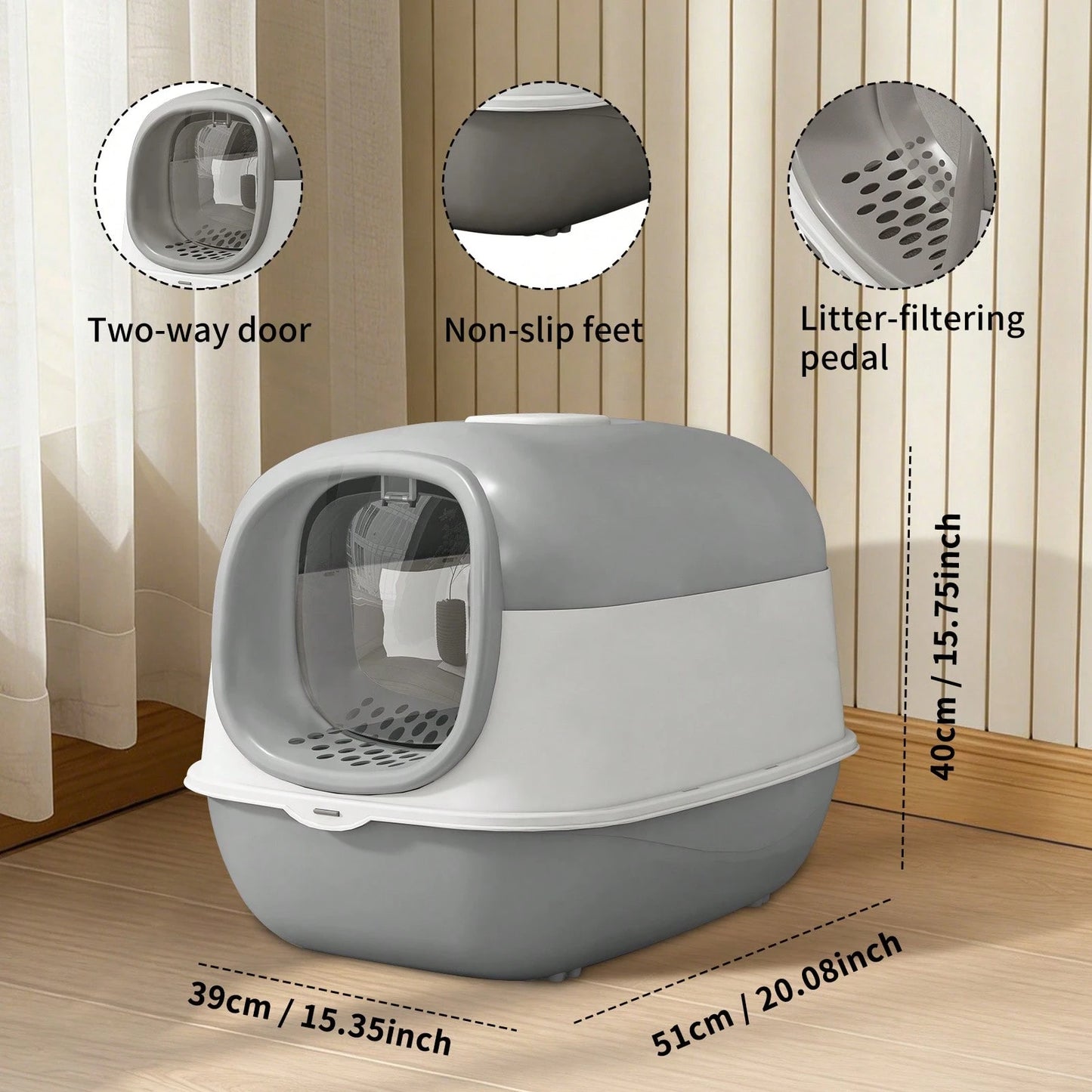 Extra Large Odor-Controlling Litter Box, Capacity Litter Box, PP Litter Box Easy To Clean And Assemble, Suitable For Cats Under 20 Pounds, Enclosed Cat Litter Box With Two-Way Swing Door, Hooded Kitt
