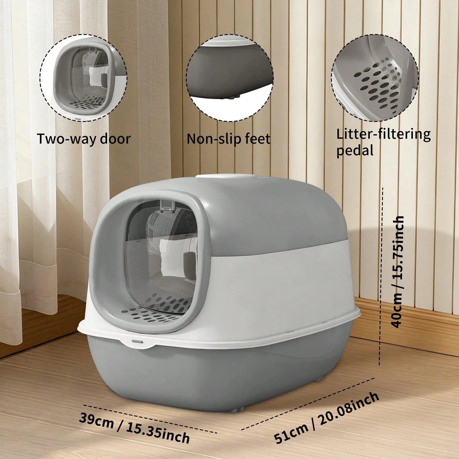 Extra Large Odor-Controlling Litter Box, Capacity Litter Box, PP Litter Box Easy To Clean And Assemble, Suitable For Cats Under 20 Pounds, Enclosed Cat Litter Box With Two-Way Swing Door, Hooded Kitt