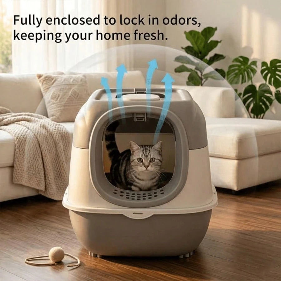 Extra Large Odor-Controlling Litter Box, Capacity Litter Box, PP Litter Box Easy To Clean And Assemble, Suitable For Cats Under 20 Pounds, Enclosed Cat Litter Box With Two-Way Swing Door, Hooded Kitt