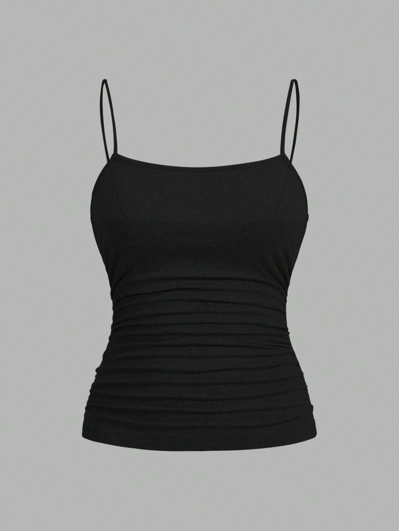 EZwear 3pcs/Set Plus Size Women Ruched Side Sleeveless Camisole Vest,Black And White Striped,Summer,Casual,Everyday Spaghetti Tops Multipack Tank Body Tops