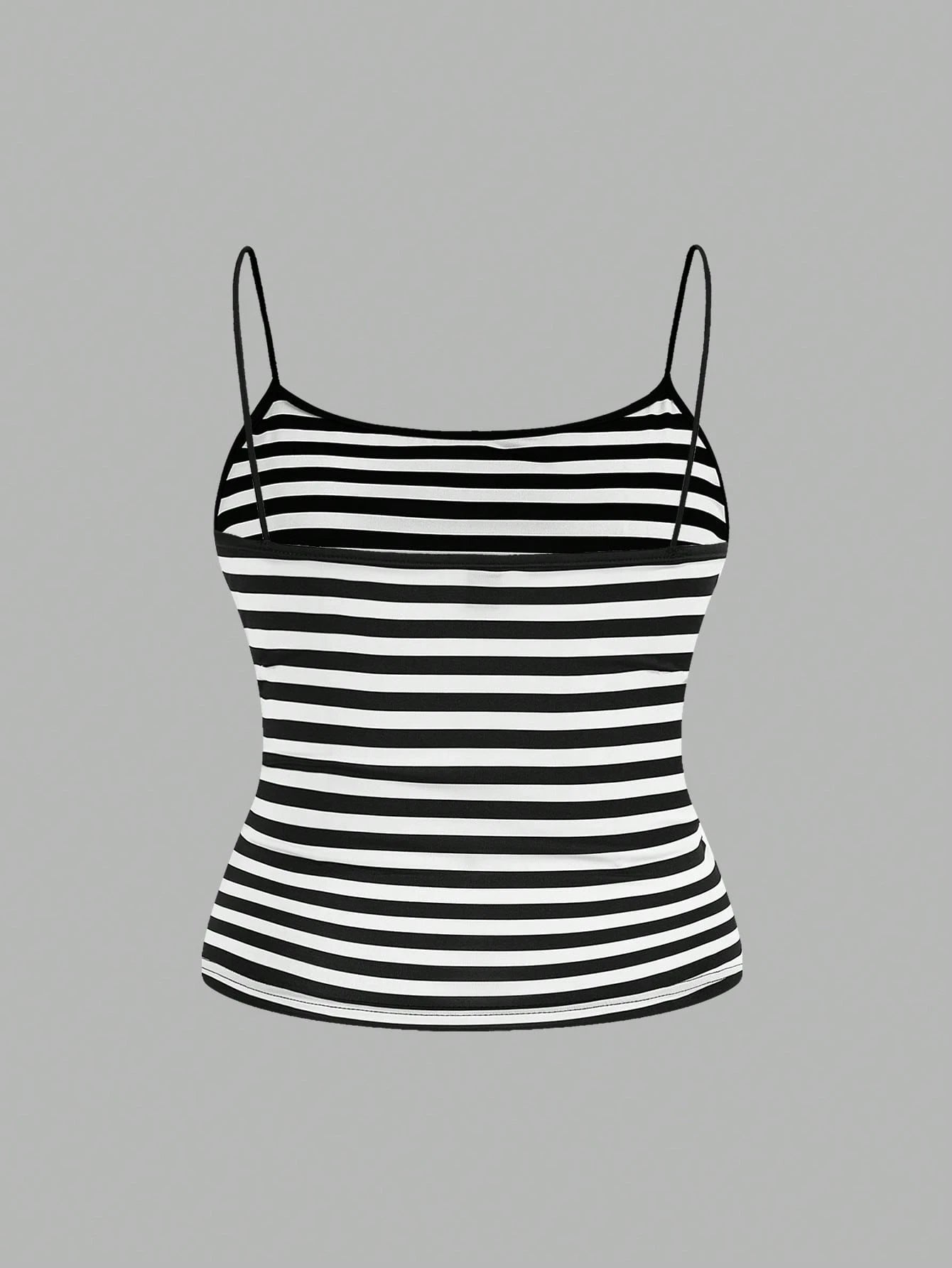 EZwear 3pcs/Set Plus Size Women Ruched Side Sleeveless Camisole Vest,Black And White Striped,Summer,Casual,Everyday Spaghetti Tops Multipack Tank Body Tops