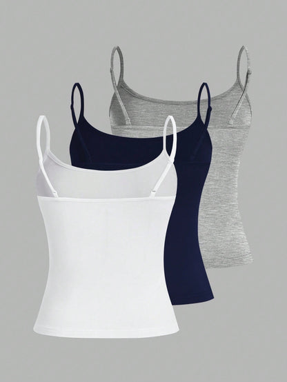 EZwear 3pcs/Set Women's Casual Sexy Tight Fitting Camisole Tops, Suitable For Summer