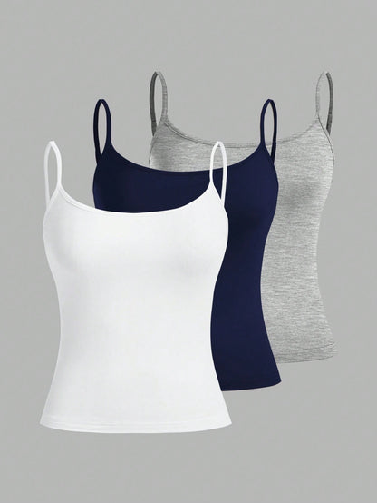 EZwear 3pcs/Set Women's Casual Sexy Tight Fitting Camisole Tops, Suitable For Summer