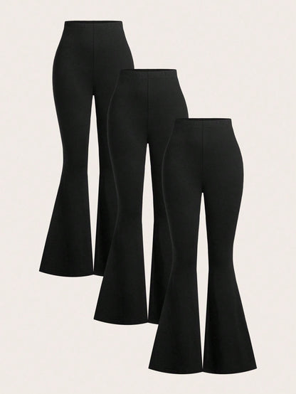 EZwear 3pcs Women High Waist Skinny Flare Leg Pants Set