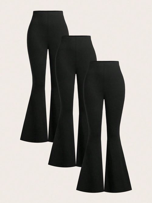 EZwear 3pcs Women High Waist Skinny Flare Leg Pants Set