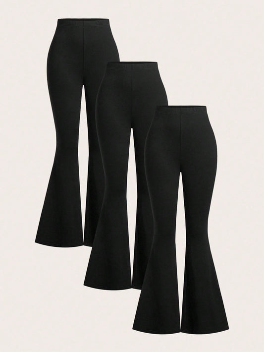 EZwear 3pcs Women High Waist Skinny Flare Leg Pants Set