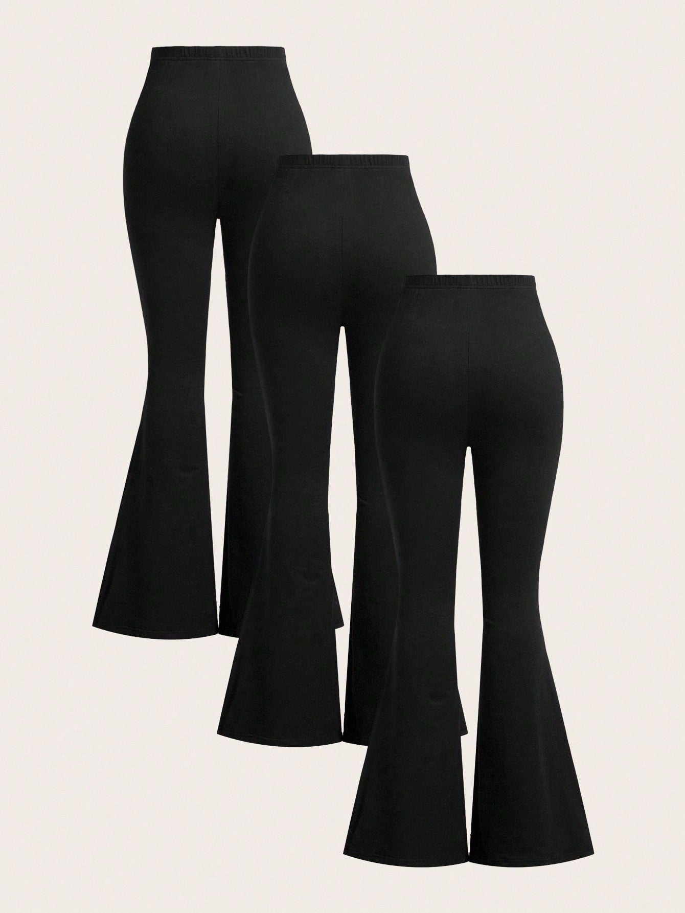 EZwear 3pcs Women High Waist Skinny Flare Leg Pants Set