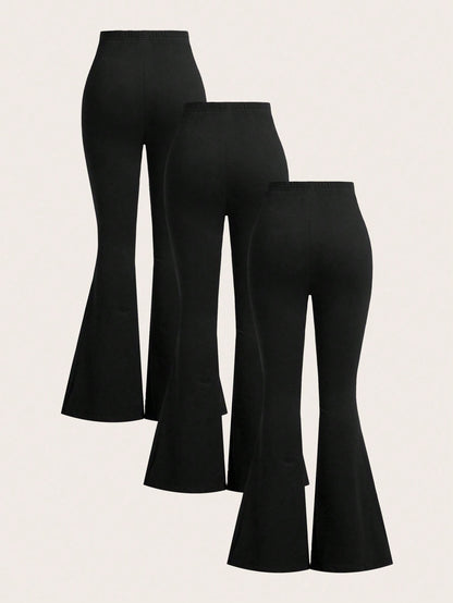 EZwear 3pcs Women High Waist Skinny Flare Leg Pants Set