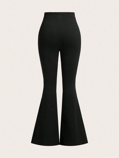 EZwear 3pcs Women High Waist Skinny Flare Leg Pants Set