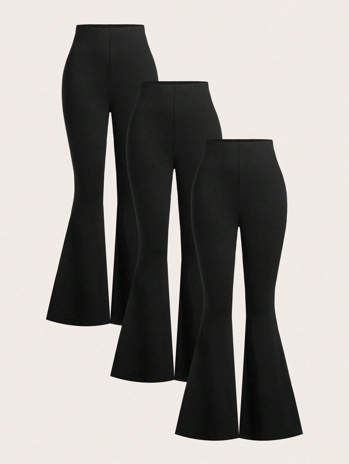 EZwear 3pcs Women High Waist Skinny Flare Leg Pants Set