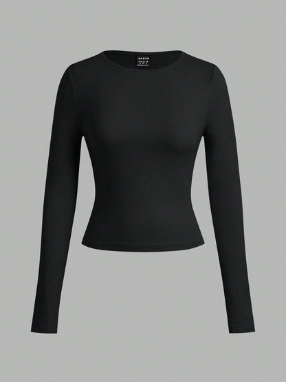 EZwear 3pcs Women Set Wide Neck Tight Fit Long Sleeve Long Length T-Shirt Set, Suitable For Spring, Autumn & Winter Autumn And Winter