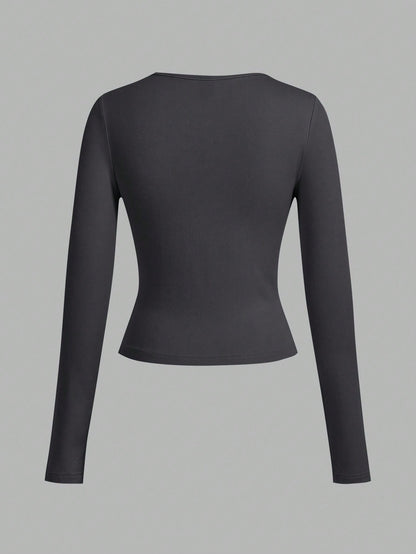 EZwear 3pcs Women Set Wide Neck Tight Fit Long Sleeve Long Length T-Shirt Set, Suitable For Spring, Autumn & Winter Autumn And Winter