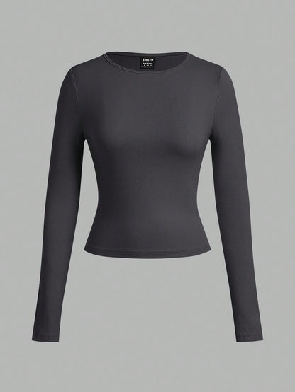 EZwear 3pcs Women Set Wide Neck Tight Fit Long Sleeve Long Length T-Shirt Set, Suitable For Spring, Autumn & Winter Autumn And Winter