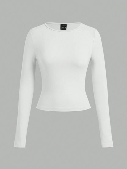 EZwear 3pcs Women Set Wide Neck Tight Fit Long Sleeve Long Length T-Shirt Set, Suitable For Spring, Autumn & Winter Autumn And Winter