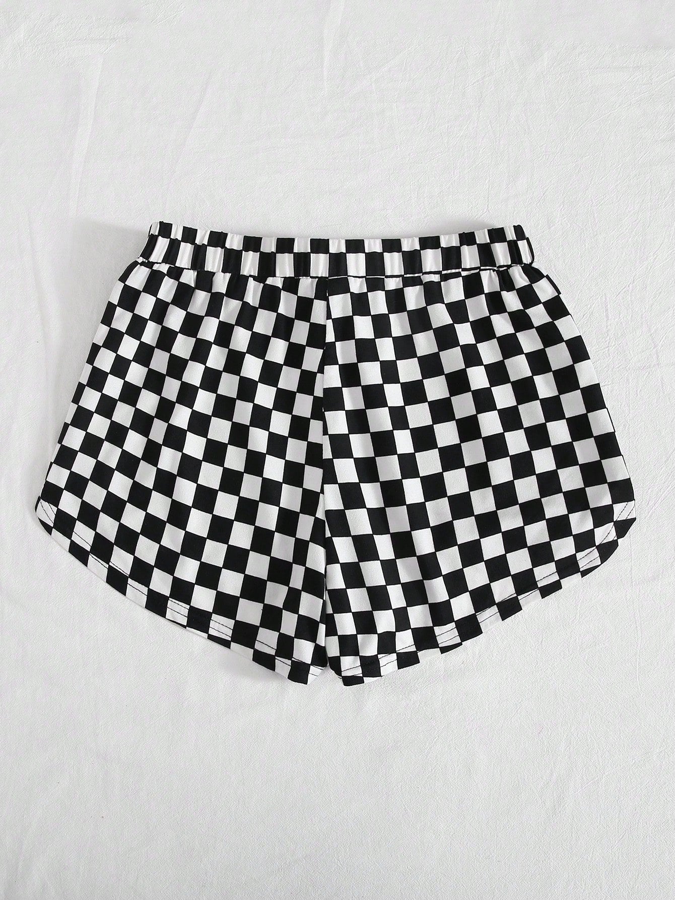 EZwear Checkered Print Drawstring Shorts
