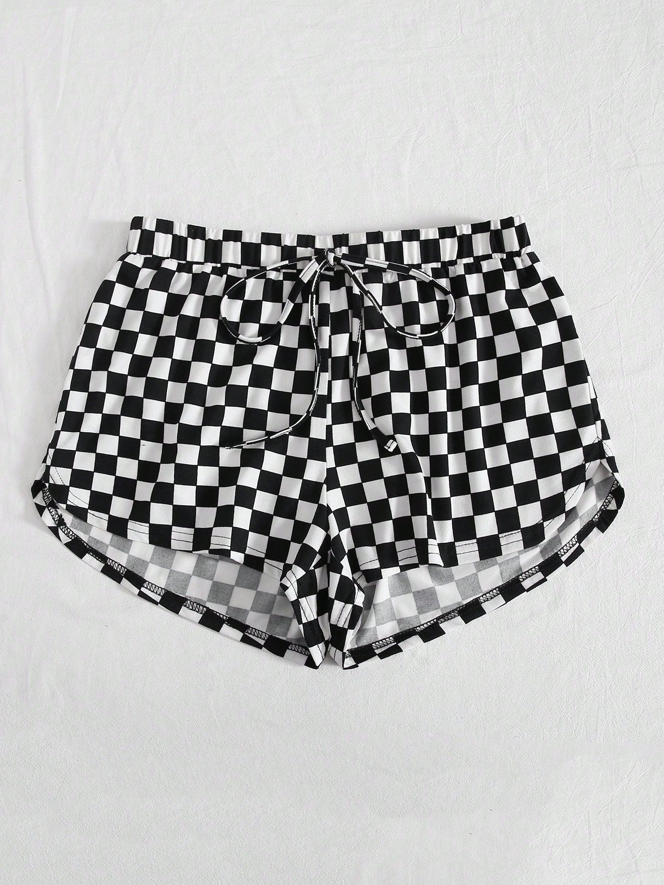 EZwear Checkered Print Drawstring Shorts