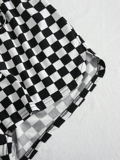 EZwear Checkered Print Drawstring Shorts