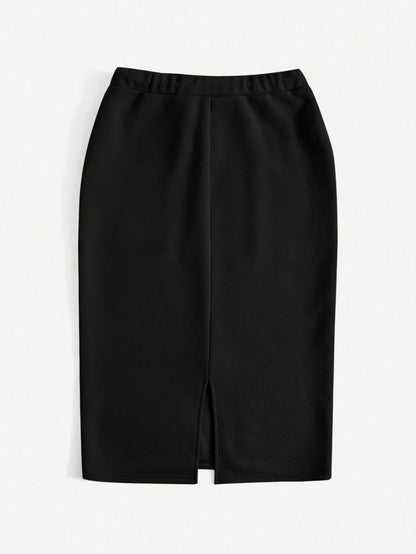EZwear Drawstring Waist Slant Pocket Split Back Skirt