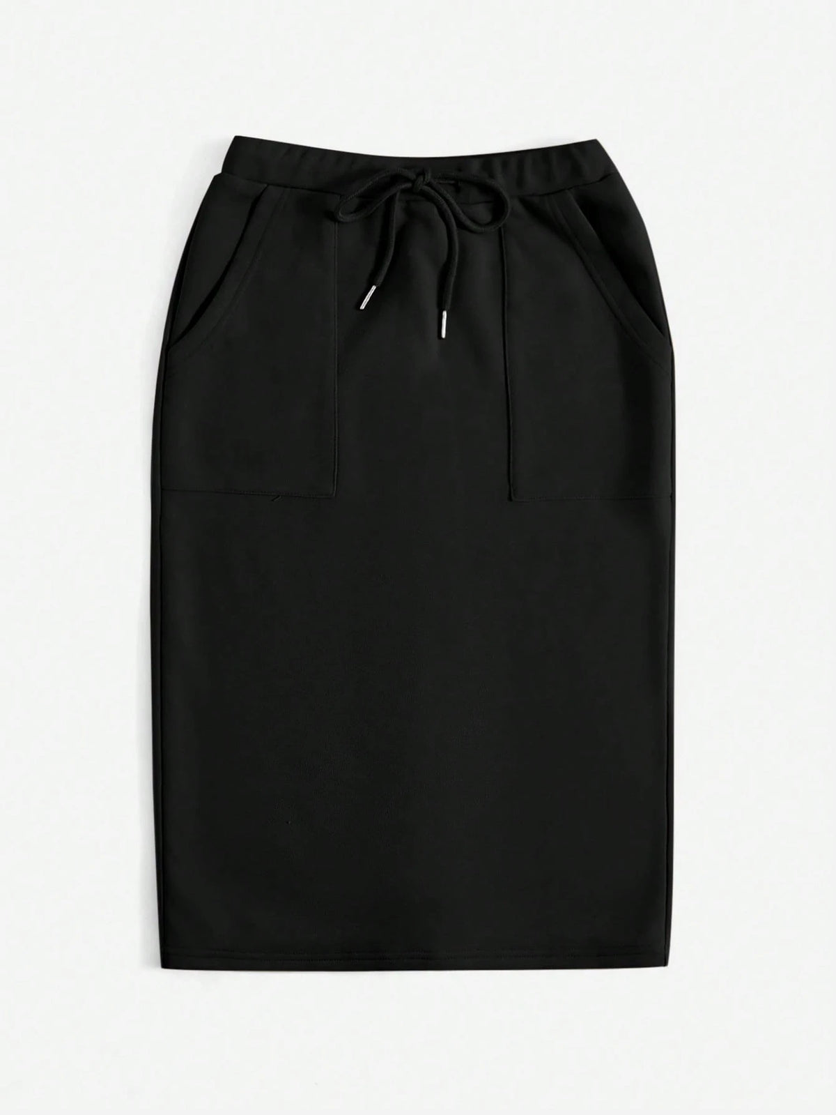 EZwear Drawstring Waist Slant Pocket Split Back Skirt