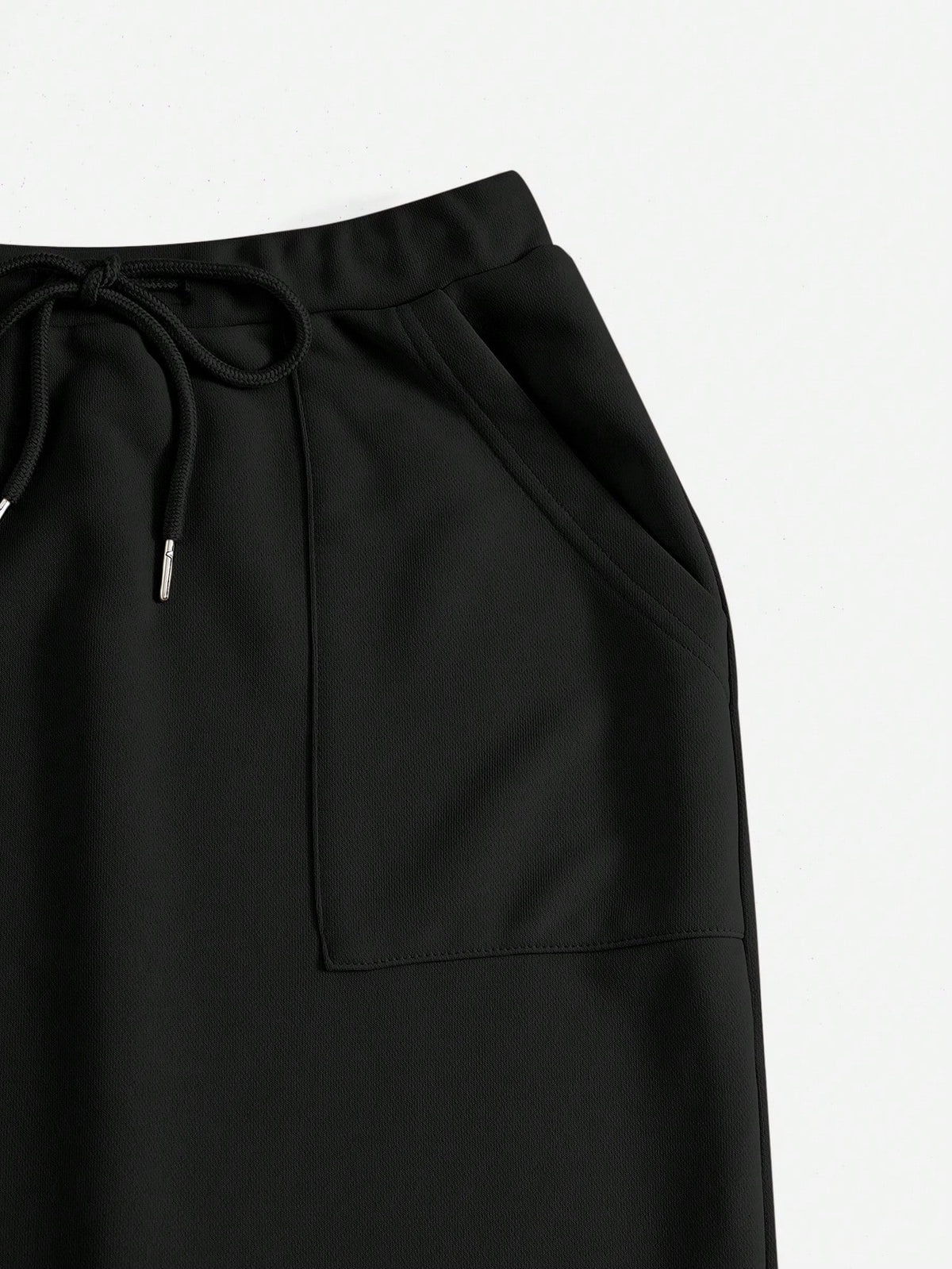 EZwear Drawstring Waist Slant Pocket Split Back Skirt