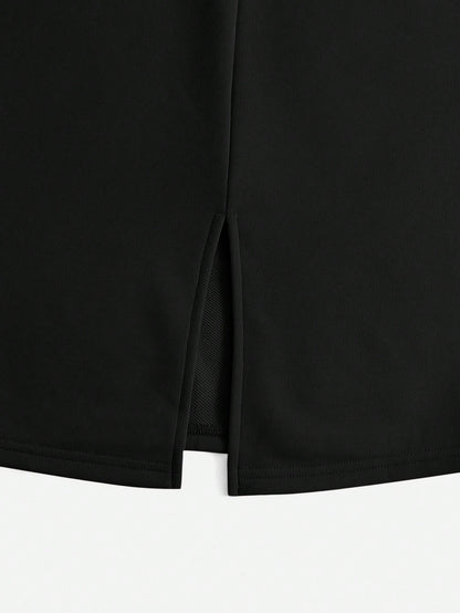 EZwear Drawstring Waist Slant Pocket Split Back Skirt