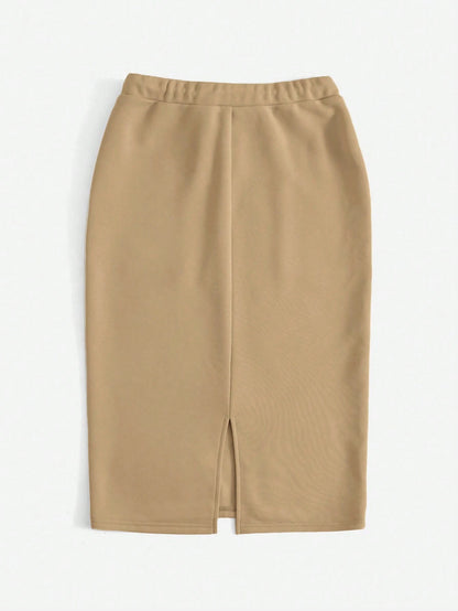 EZwear Drawstring Waist Slant Pocket Split Back Skirt