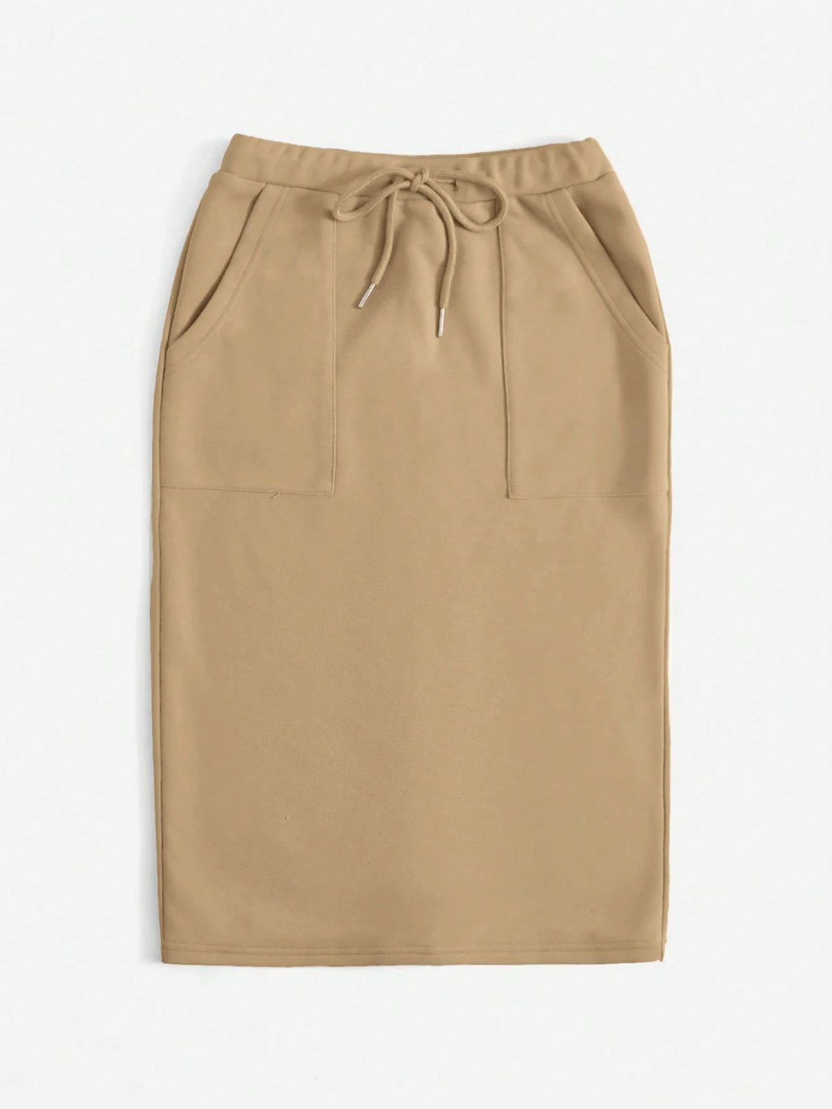 EZwear Drawstring Waist Slant Pocket Split Back Skirt