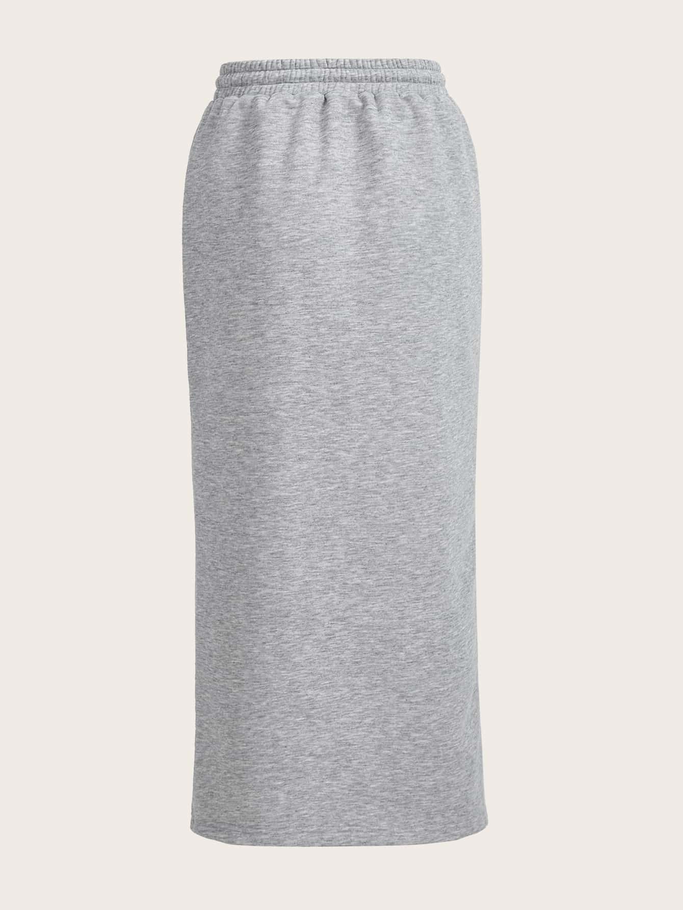 EZwear Drawstring Waist Slant Pocket Split Hem Skirt