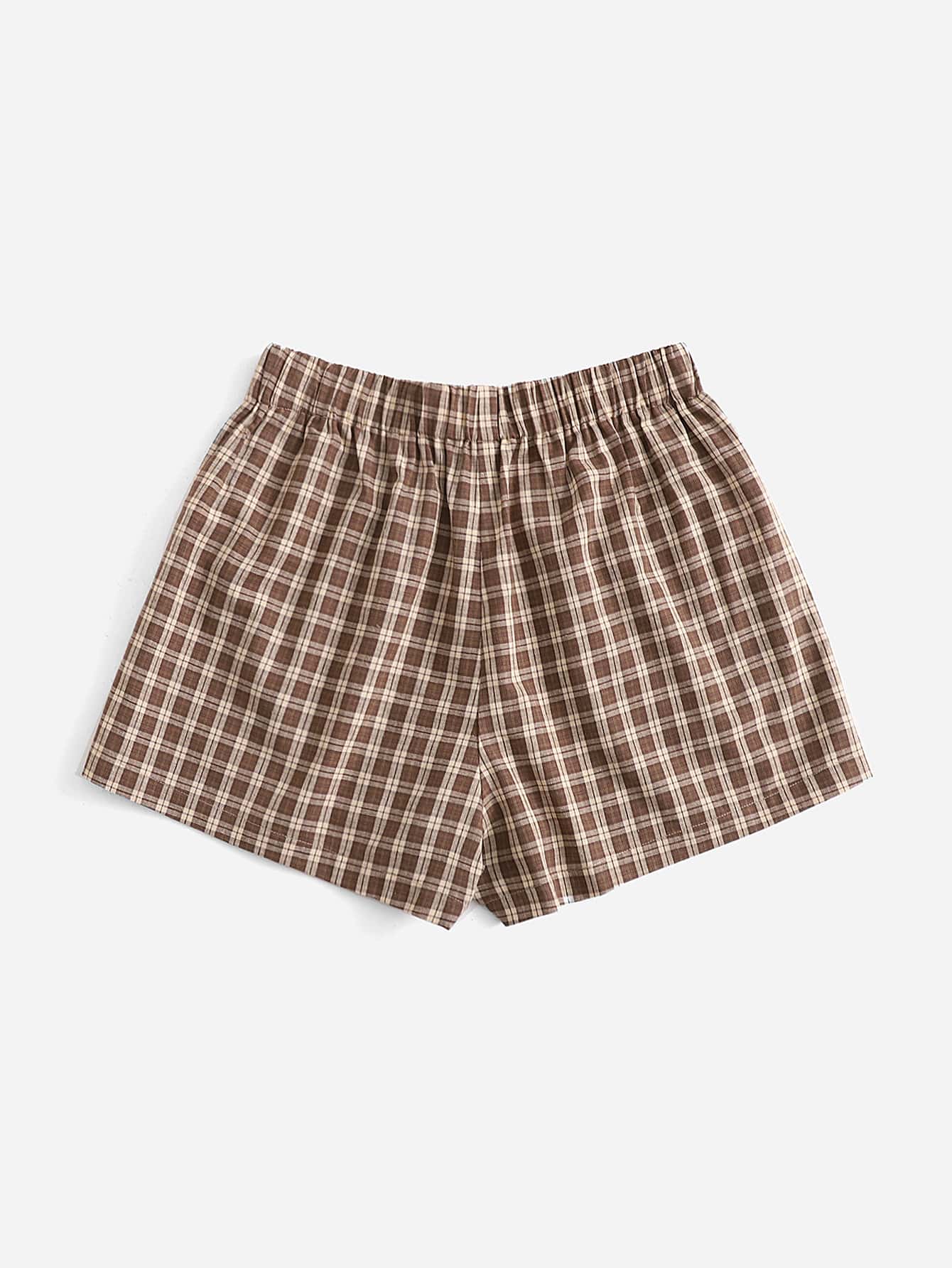EZwear Elastic Waist Plaid Shorts
