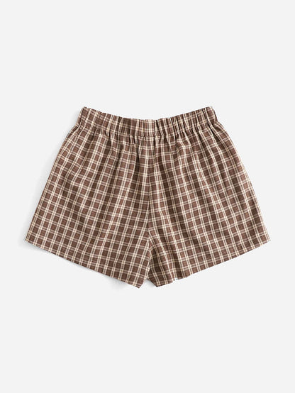 EZwear Elastic Waist Plaid Shorts